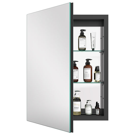 20"x26" Mirrored Medicine Cabinet for Bathroom Recessed or Surface Mount, Black Aluminum