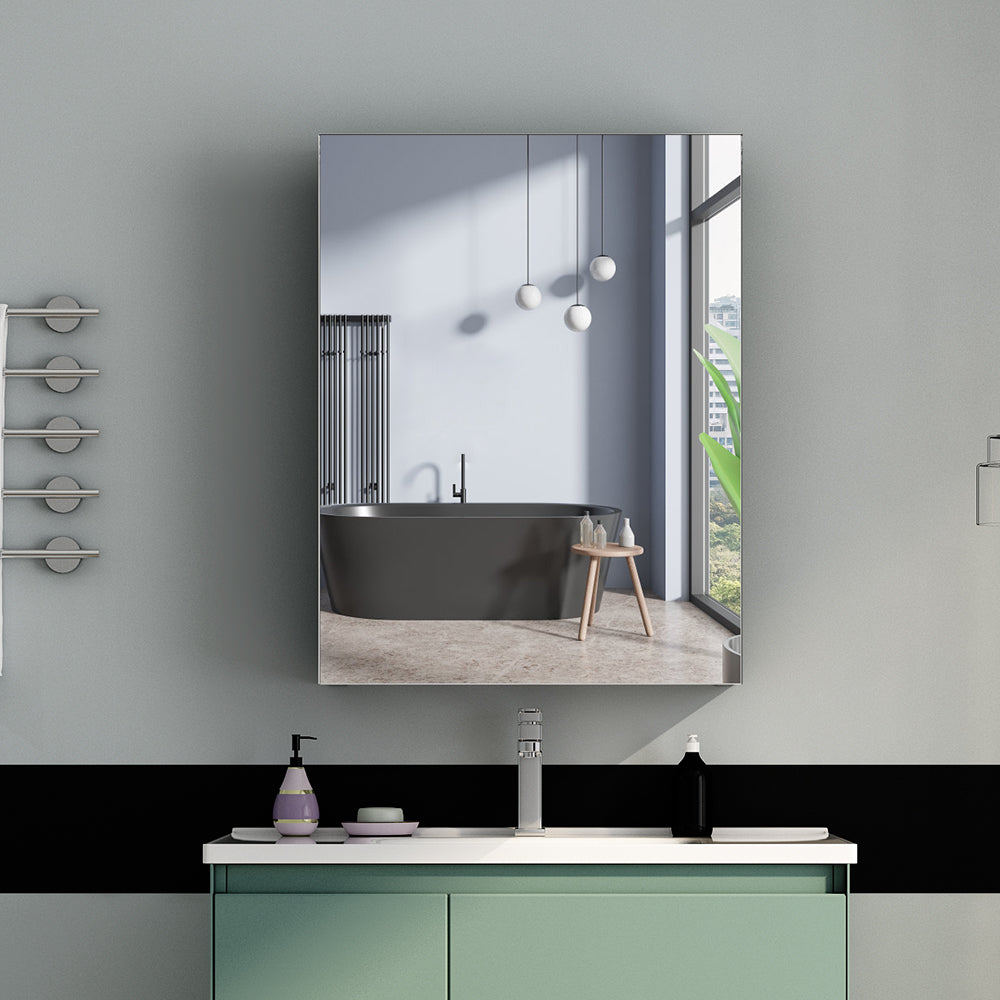 20"x26" Mirrored Medicine Cabinet for Bathroom Recessed or Surface Mount, Silver Aluminum