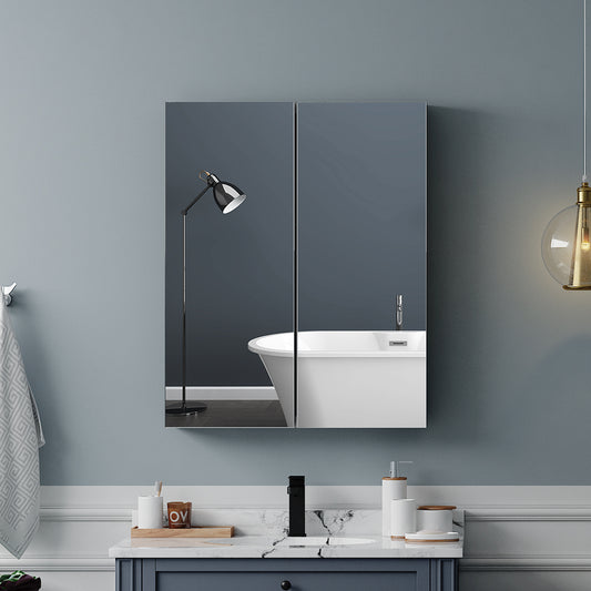 24"x30" Mirrored Medicine Cabinet for Bathroom 2 Door Recessed or Surface Mount, Black Aluminum