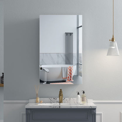 16"x26" Mirrored Medicine Cabinet for Bathroom Recessed or Surface Mount, Silver Aluminum