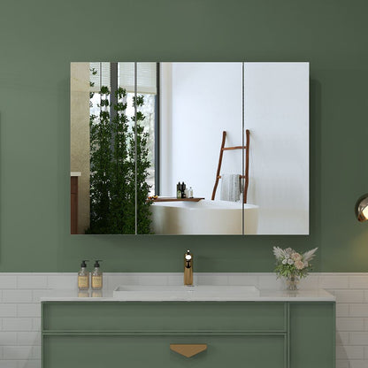 36"x26" Mirrored Medicine Cabinet for Bathroom 3 Door Recessed or Surface Mount, Silver Aluminum