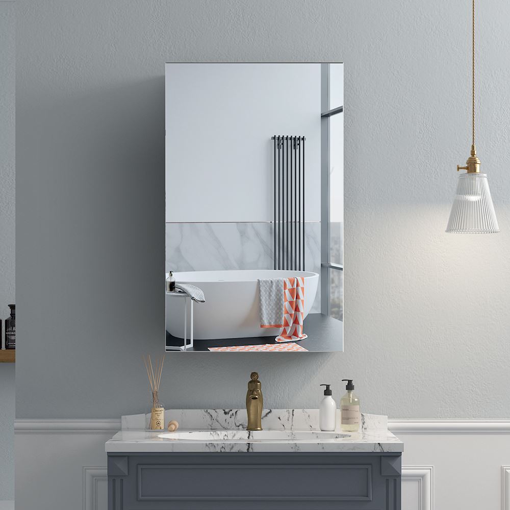 16"x26" Mirrored Medicine Cabinet for Bathroom Recessed or Surface Mount, Black Aluminum