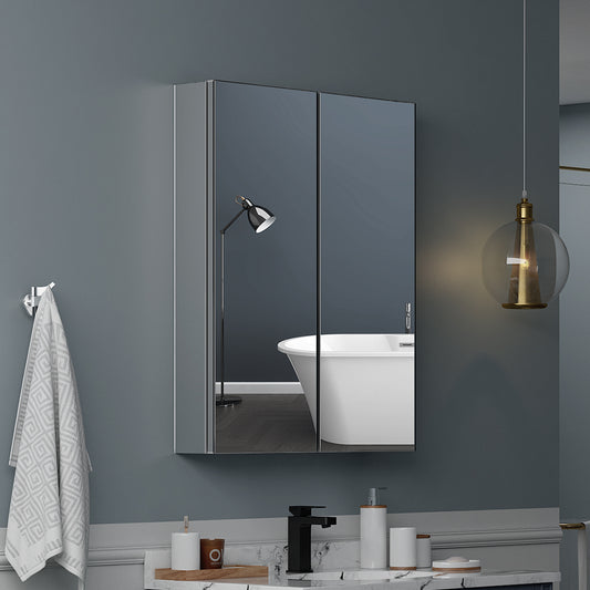 24"x30" Mirrored Medicine Cabinet for Bathroom 2 Door Recessed or Surface Mount, Silver Aluminum