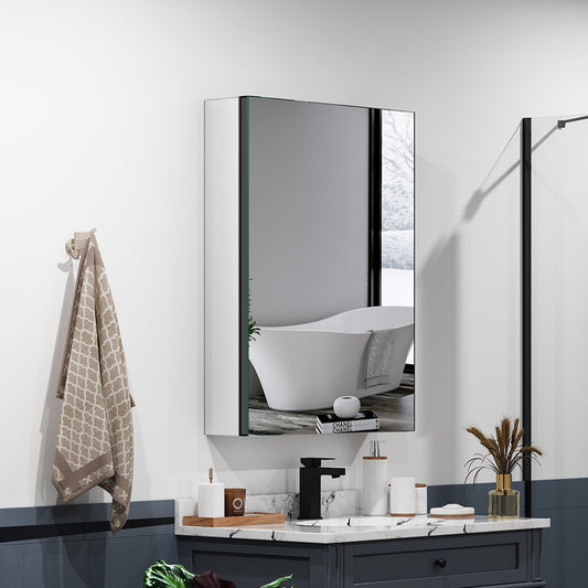 20"x26" Mirrored Medicine Cabinet for Bathroom Recessed or Surface Mount, Black Aluminum