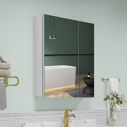 30"x30" Mirrored Medicine Cabinet for Bathroom 2 Door Recessed or Surface Mount, Silver Aluminum
