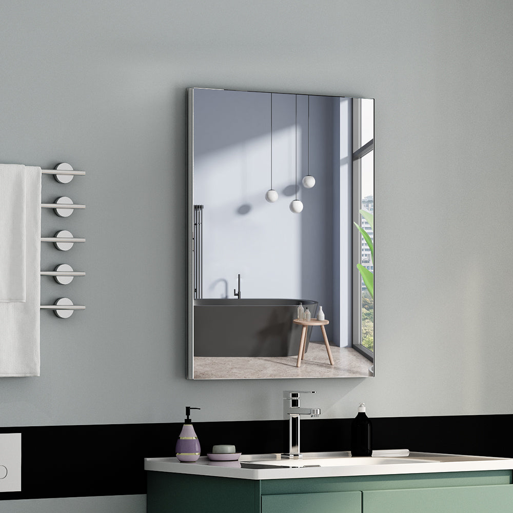 20"x26" Mirrored Medicine Cabinet for Bathroom Recessed or Surface Mount, Silver Aluminum