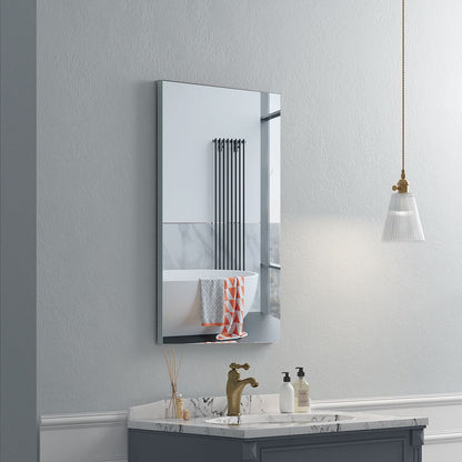 16"x26" Mirrored Medicine Cabinet for Bathroom Recessed or Surface Mount, Silver Aluminum