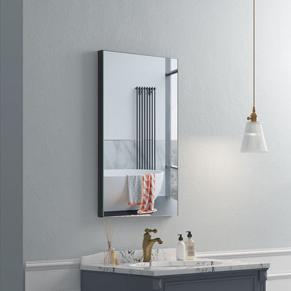 16"x26" Mirrored Medicine Cabinet for Bathroom Recessed or Surface Mount, Black Aluminum