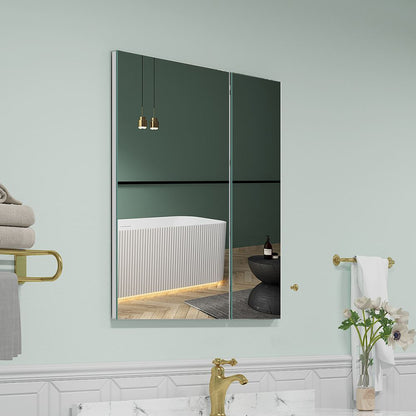 30"x30" Mirrored Medicine Cabinet for Bathroom 2 Door Recessed or Surface Mount, Silver Aluminum