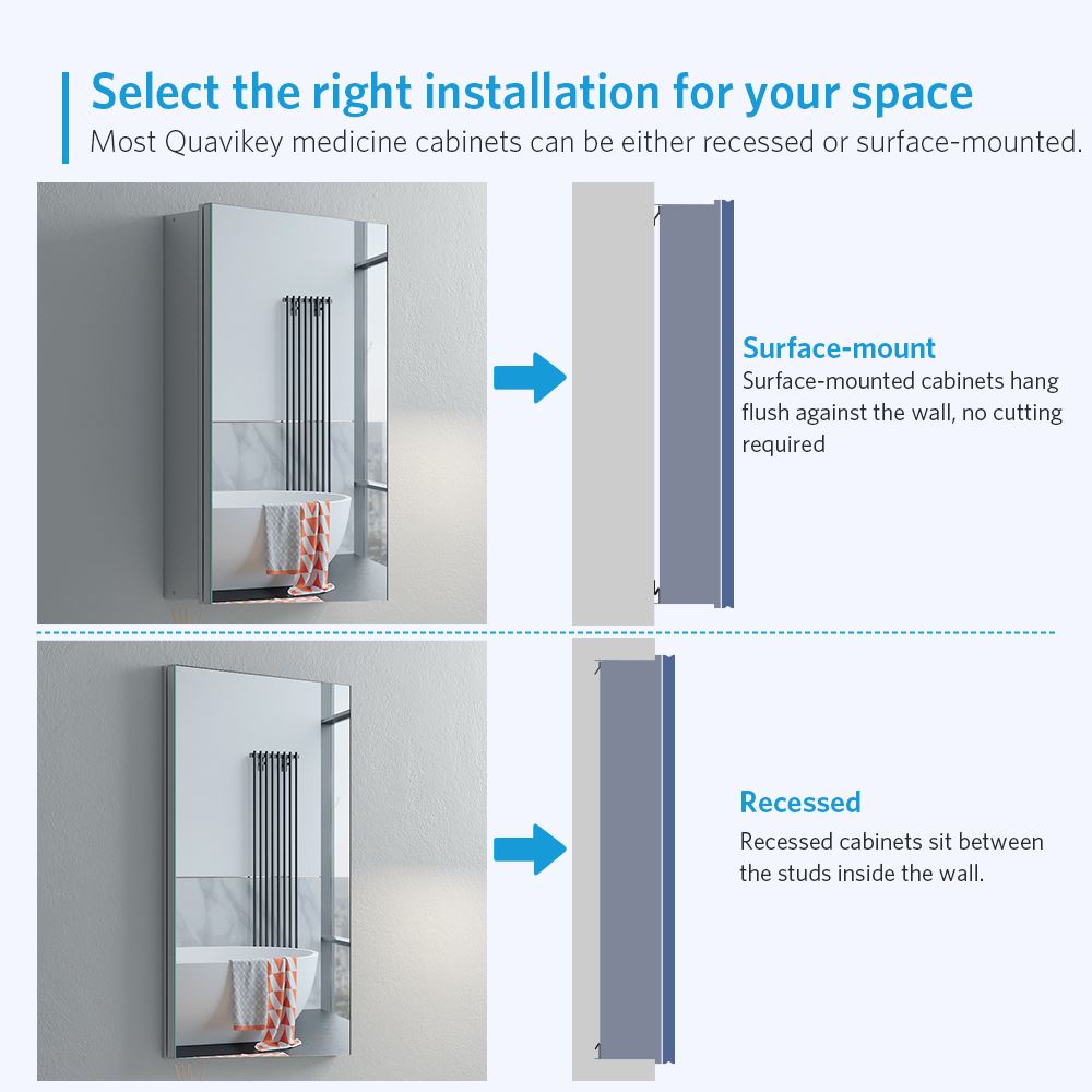 16"x26" Mirrored Medicine Cabinet for Bathroom Recessed or Surface Mount, Silver Aluminum