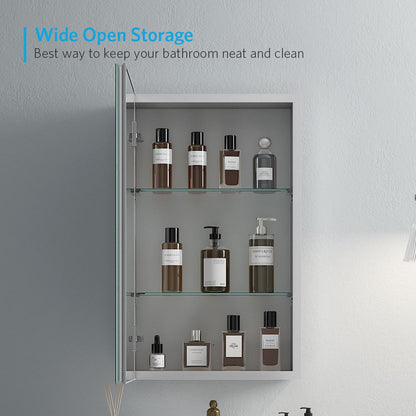 16"x26" Mirrored Medicine Cabinet for Bathroom Recessed or Surface Mount, Silver Aluminum