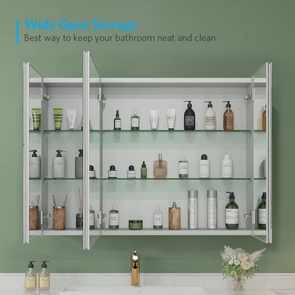 36"x26" Mirrored Medicine Cabinet for Bathroom 3 Door Recessed or Surface Mount, Silver Aluminum