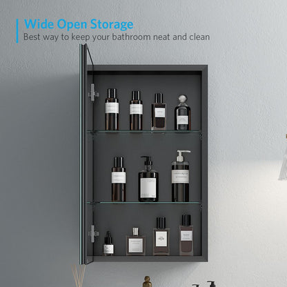 16"x26" Mirrored Medicine Cabinet for Bathroom Recessed or Surface Mount, Black Aluminum